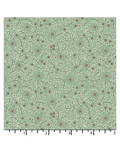 EQP Forward to the Past - Hollyberry – Glacier Blue, tessuto verde menta con piccole fogliage verde menta e rosa Ellie's Quiltpl