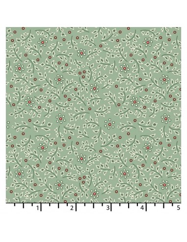 EQP Forward to the Past - Hollyberry – Glacier Blue, tessuto verde menta con piccole fogliage verde menta e rosa Ellie's Quiltpl