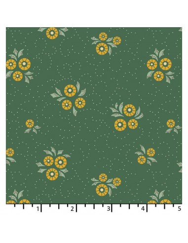 EQP Forward to the Past - Wheel Of Fortune – Ocean, tessuto verde con fiori gialli Ellie's Quiltplace Textiles - 1