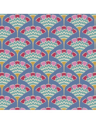 Tilda Pie in the Sky Tasselflower Blue- Tessuto Fondo Blu e Millefiori Verde Acqua Tilda Fabrics - 1