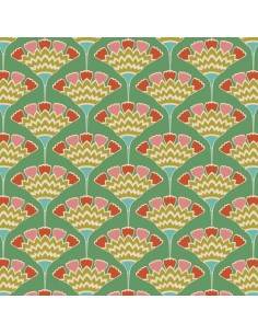Tilda Pie in the Sky Tasselflower Green- Tessuto Fondo Verde e Millefiori Verde Acido Tilda Fabrics - 1