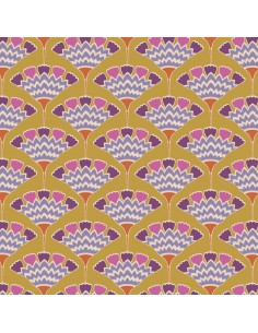 Tilda Pie in the Sky Tasselflower Mustard- Tessuto Fondo Giallo Mostarda e Millefiori Lilla Tilda Fabrics - 1