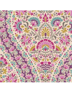 Tilda Pie in the Sky Whimsybird Plum- Tessuto Fondo Panna con stravagante motivo Floreale predominante Viola Tilda Fabrics - 1