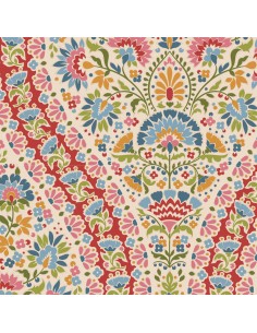Tilda Pie in the Sky Whimsybird Red- Tessuto Fondo Panna con stravagante motivo Floreale predominante Arancione Tilda Fabrics - 