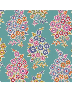 Tilda Pie in the Sky WillyNilly Teal- Tessuto Fondo Verde Acqua con Disegno Cashmere Floreale Tilda Fabrics - 1